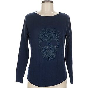 Philosophy Midnight Blue Sparkly Skull Sweater